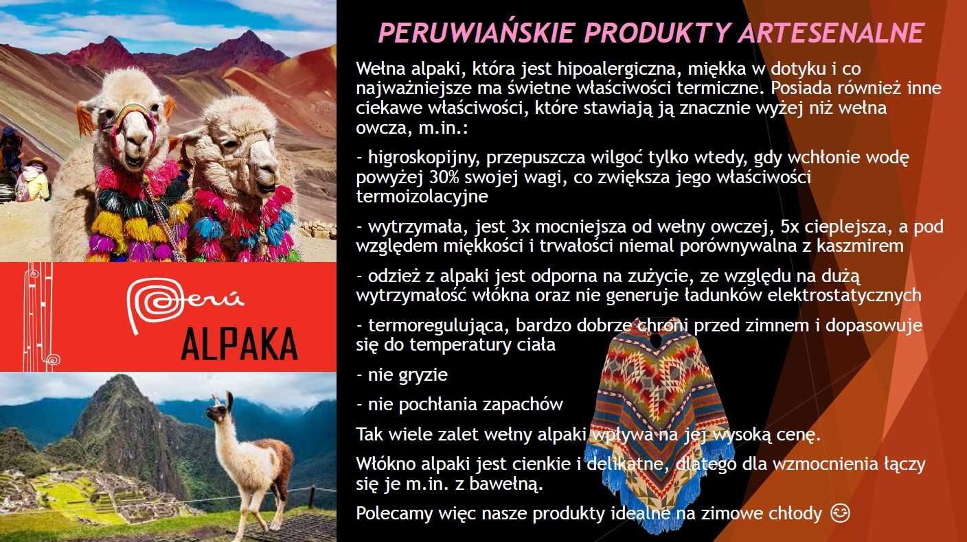 Ciepła Czapka z Pomponem z Wełny Alpaki Peru Unisex Handmade