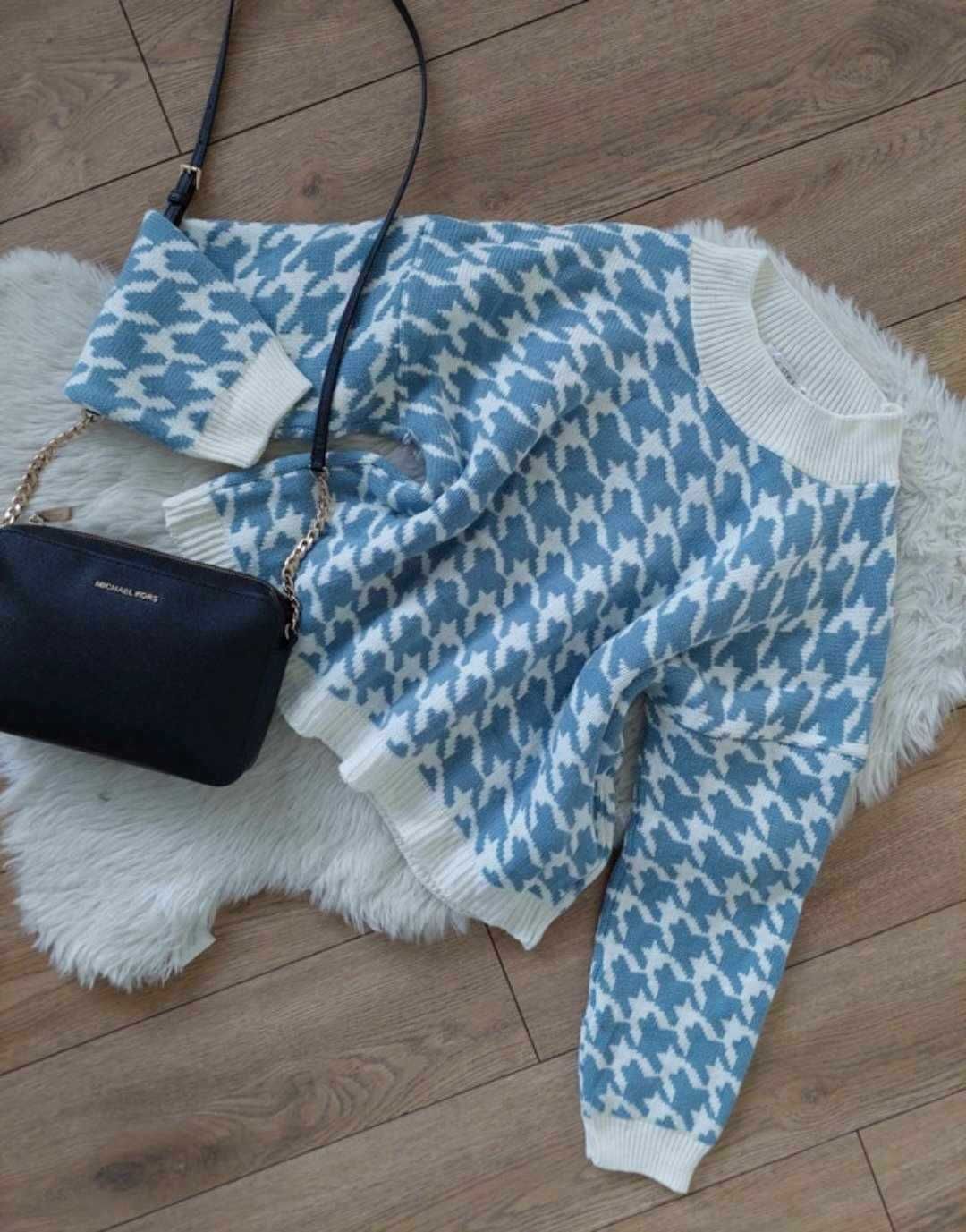 XL Damski sweterek modny wzór pepitka w stanie idealnym