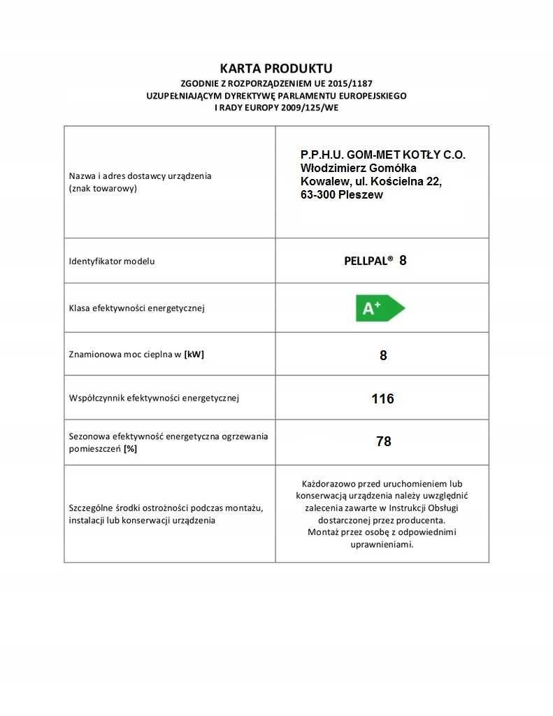 Piec kocioł na pellet PELLPAL 8 kW 5 klasa i ecodesign