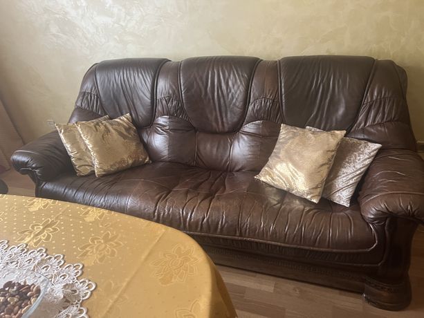 Komplet wypoczynkowy , wypoczynek kanapa fotele skóra brązowy