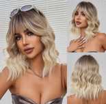 Peruka syntetyczna OUFEI Ombre Blond Krótkie Falowane grzywka