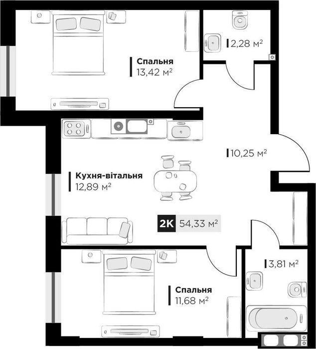 Продаж 2 кім. квартири Silent Park вул П.Орлика 53,68 кв.м