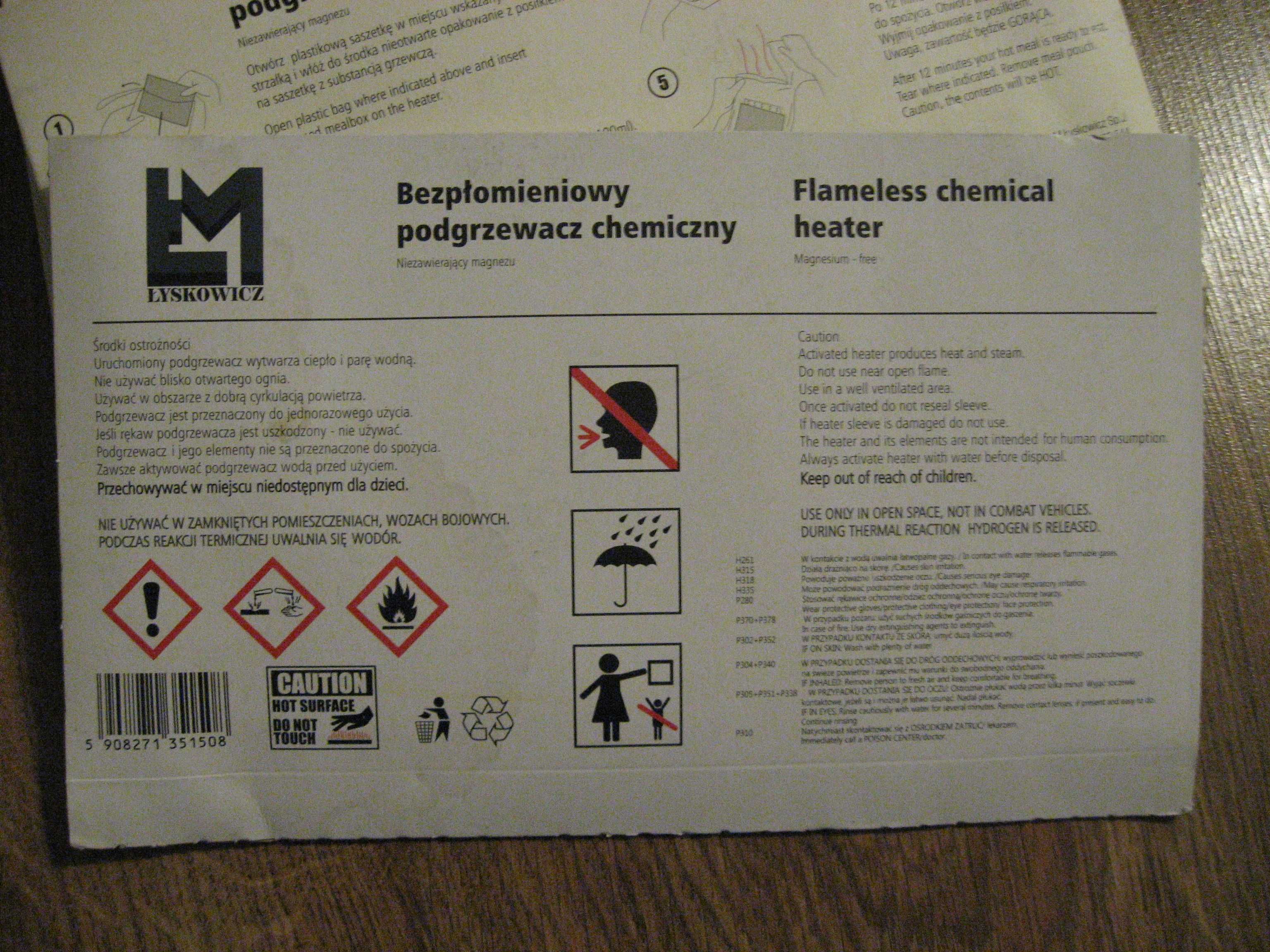 podgrzewacz chemiczny bezpłomieniowy wojskowy