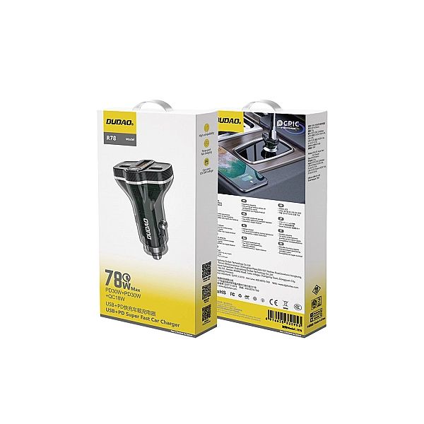 Ładowarka samochodowa Dudao R78/78W USB-C PD / 2xUSB-A QC - czarna