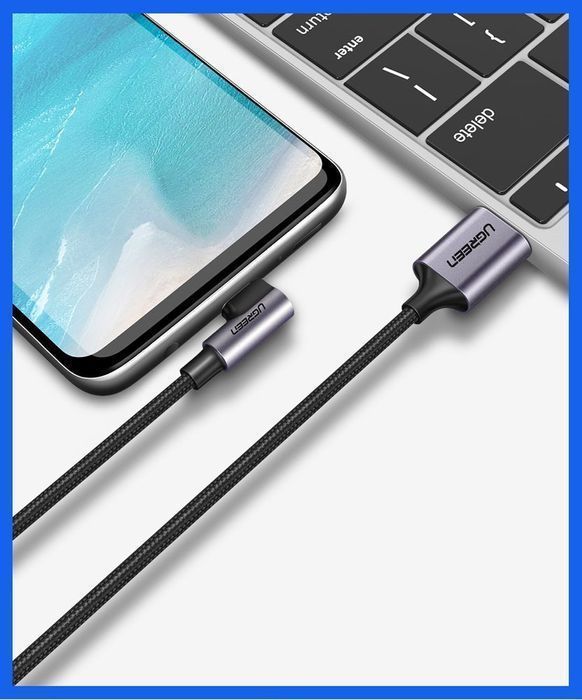 Kabel Ugreen Kątowy USB-A do USB-C, 2M 3A QC, Szary