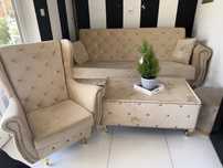 Zestaw mebli glamour sofa+ 2 fotele+ stolik