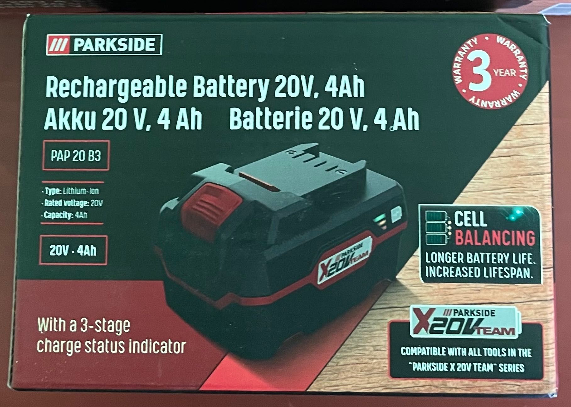 Akumulator litowo-jonowy PAP 20 B3, 20 V, 4 Ah, Cell Balancing