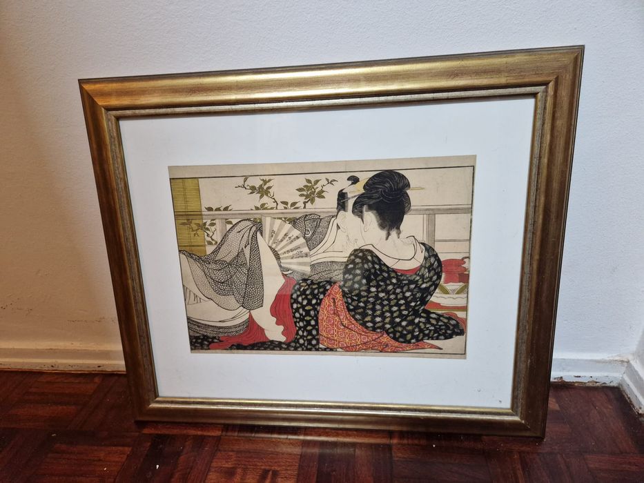 Gravura de tema Japonês adquirida no British Museum. Quadro em madeira