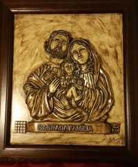 Quadro Sagrada Família esculpido à mão Troco