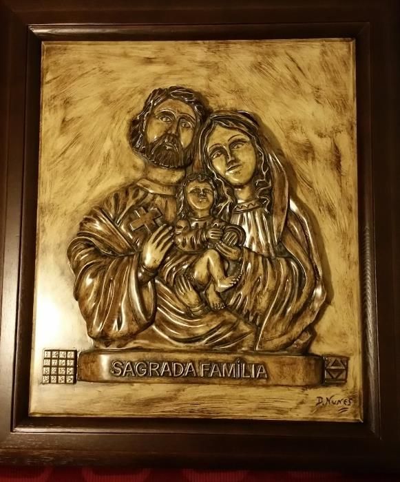 Quadro Sagrada Família esculpido à mão Troco