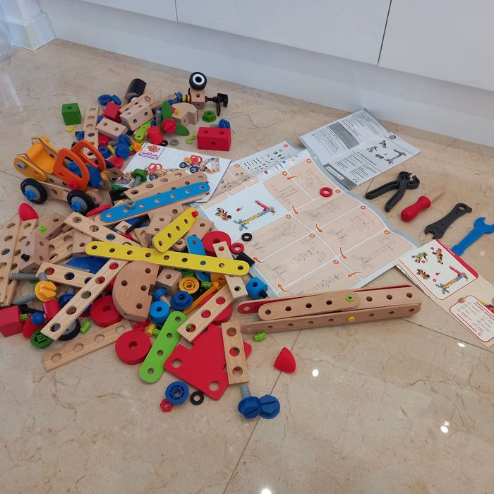 Klocki drewniane konstrukcyjne z narzędziami 3 zestawy