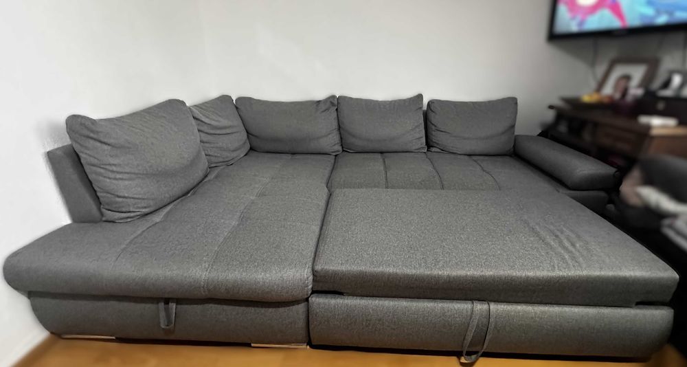 Narożnik lewostronny Sole rozkładany z pojemnikiem szary BRW