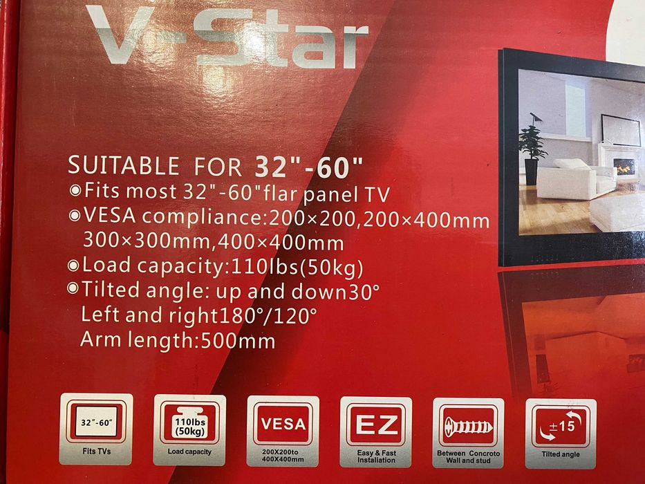 Кронштейн,  Поворотне кріплення на стіну для телевізора від 32" до 60"