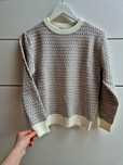 Nowy sweter w unikatowe kwiaty tulipany beżowo kremowy elegancki S