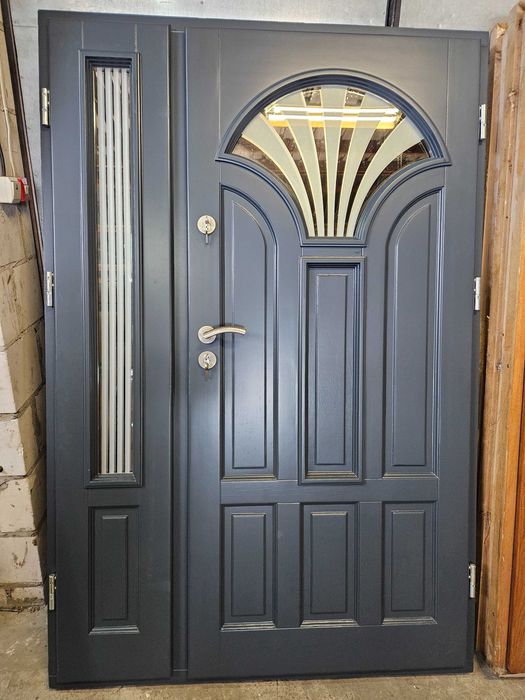 DRZWI Zewnętrzne Drewniane Sosnowe z Doświetlem Wejściowe 139x209cm