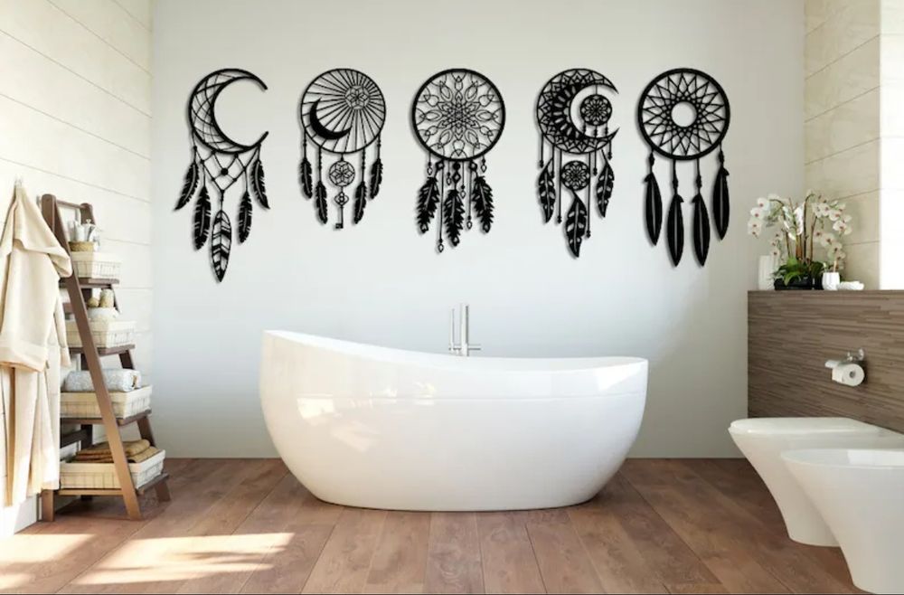 Nowoczesny drewniany obraz 3D. Łapacz snów. Prezent dla dziecka.