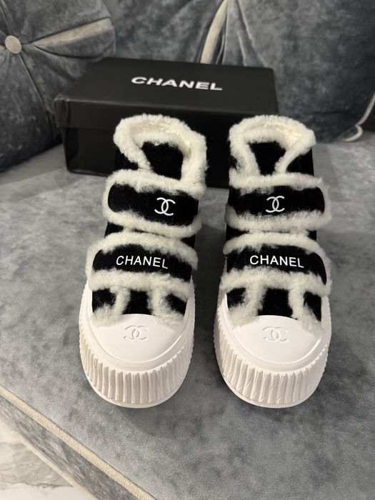 Черные высокие зимние кеды кроссовки Chanel
