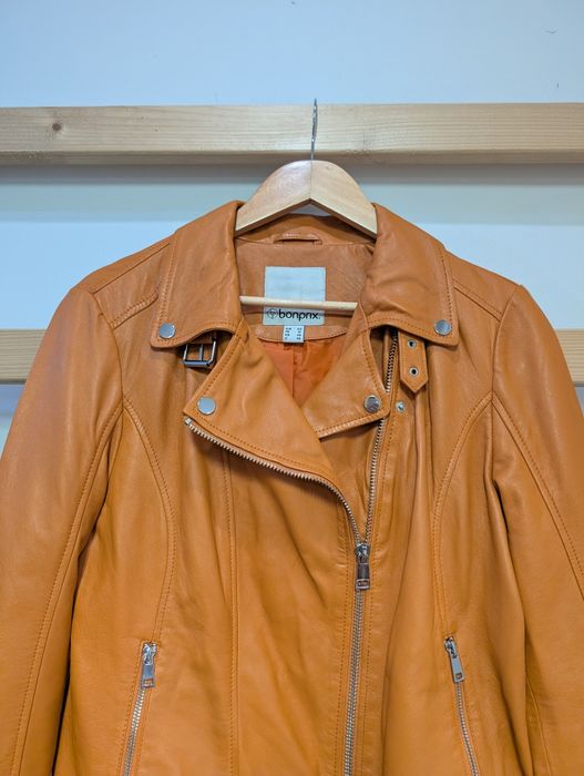 44 kurtka ramoneska skóra naturalna pomarańczowa skóra jagnięca