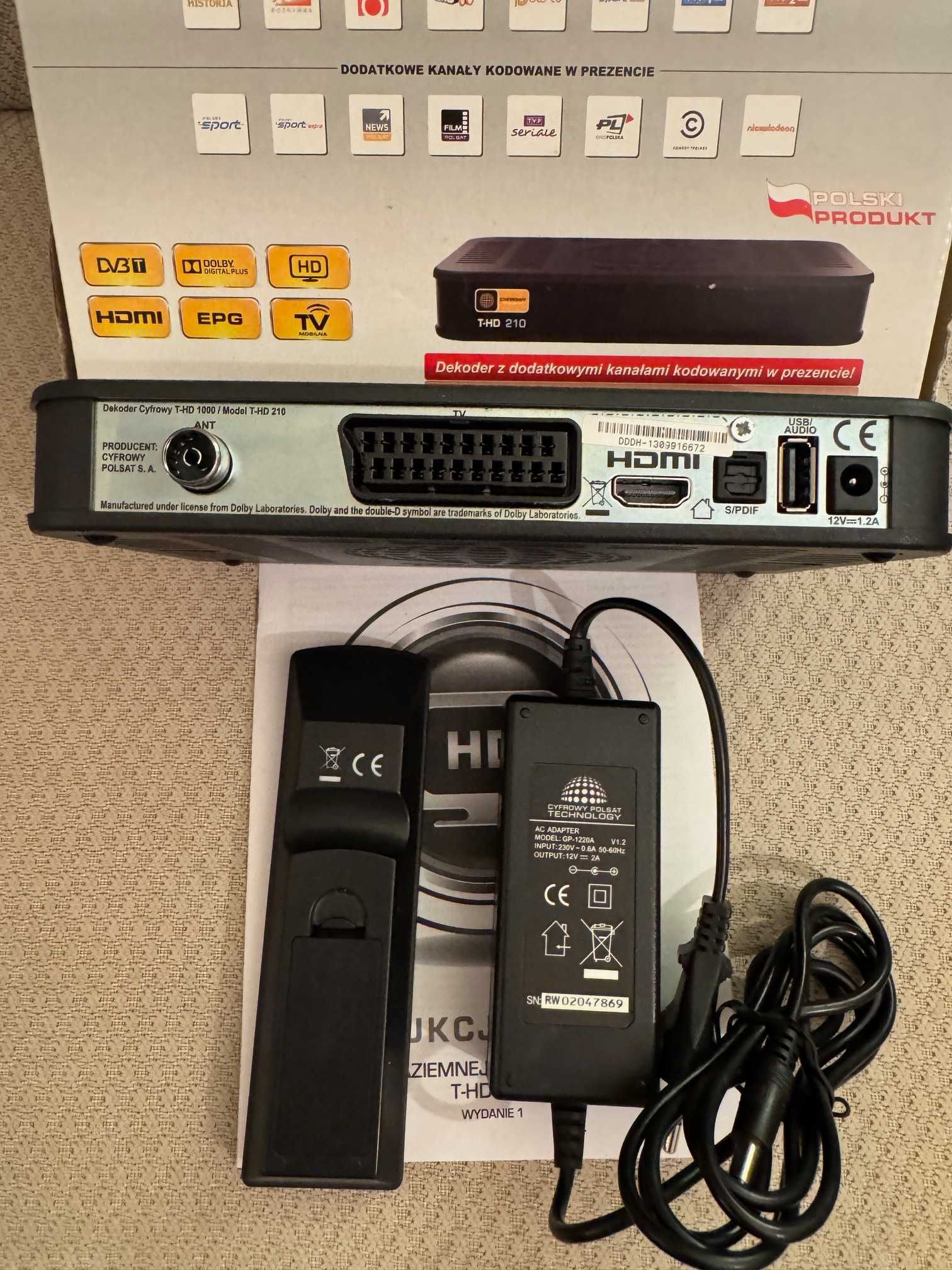 Dekoder DVBT  T-HD 210 Polsat zestaw pilot zasilacz
