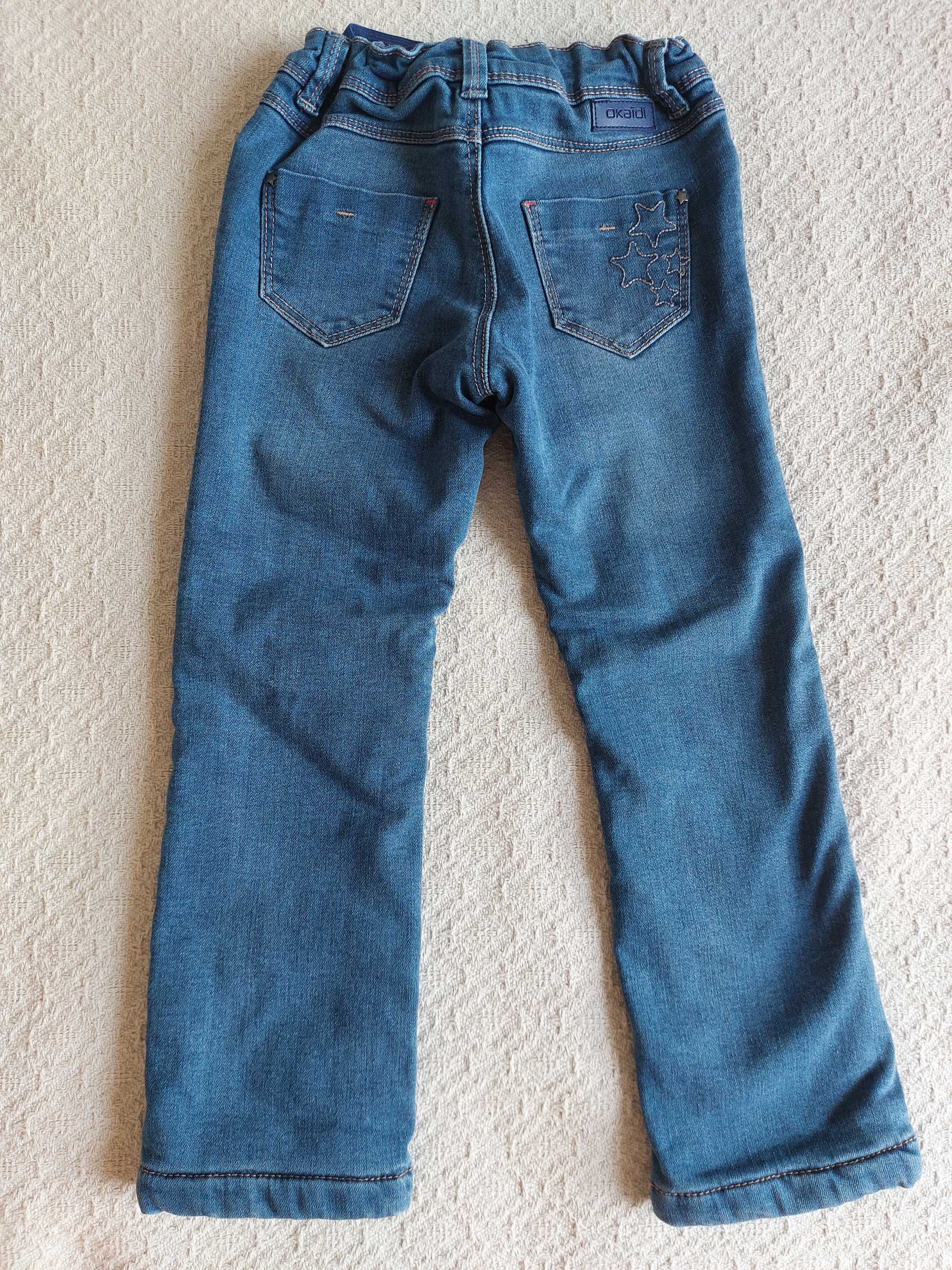 Okaidi spodnie ocieplane polarkiem 104  jeansy w serduszka