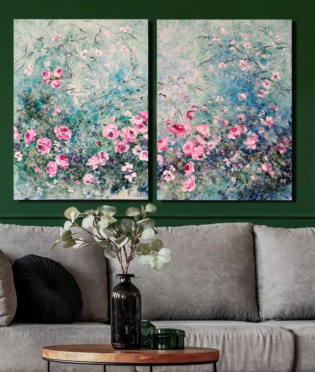 Duży obraz Dyptyk, Kwiaty łąka  ogród róże Abstrakcja kwiatowa 120x80