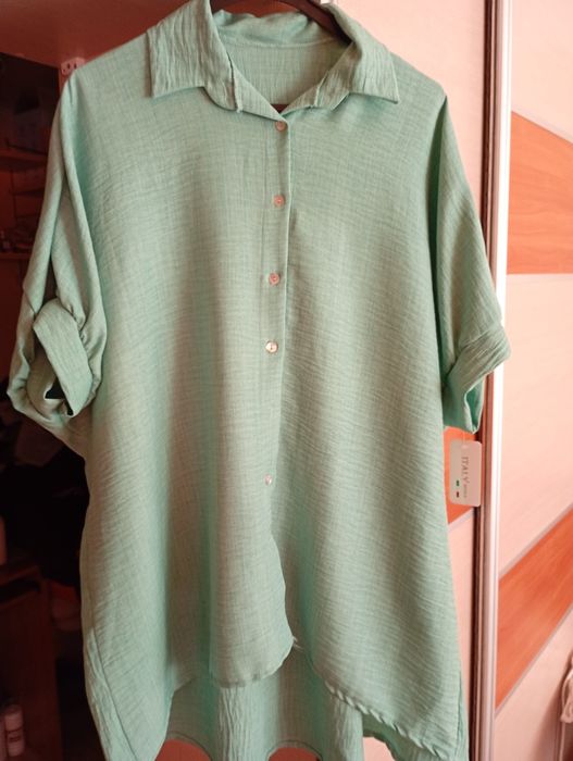 Tunika koszulowa miętowa oversaise