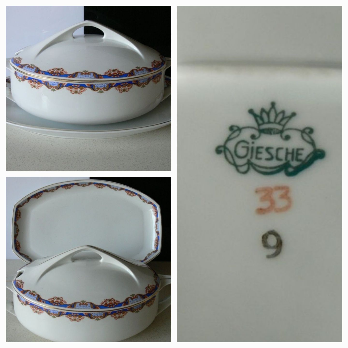 Giesche Czuday 2 szt. patera + waza 1928 malatura porcelana Art Deco