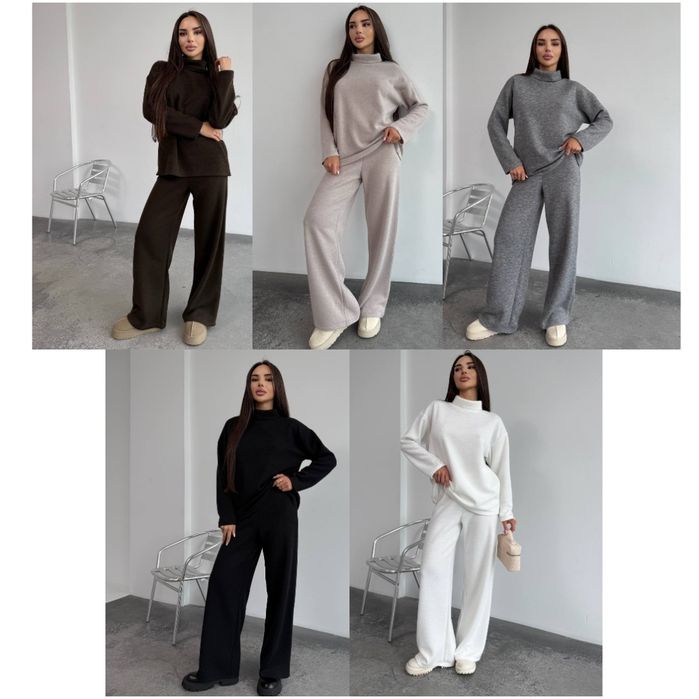 Ангоровий теплый костюм 42-52р. жіночий светр та штани палаццо у кольо