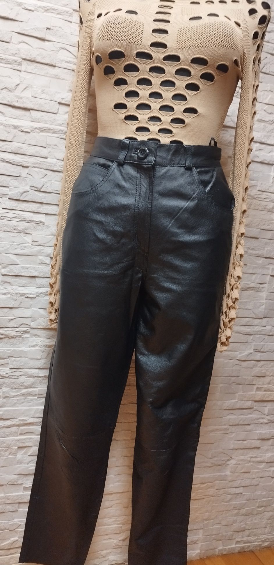 ?Spodnie skórzane, skóra naturalna, wysoki stan 36/38 S/M,mom fit