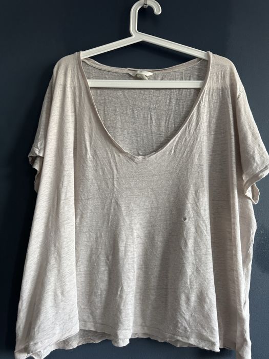Top bluzka lniana 100% len H&M XXL beżowa  Posiada dziurkę z przodu