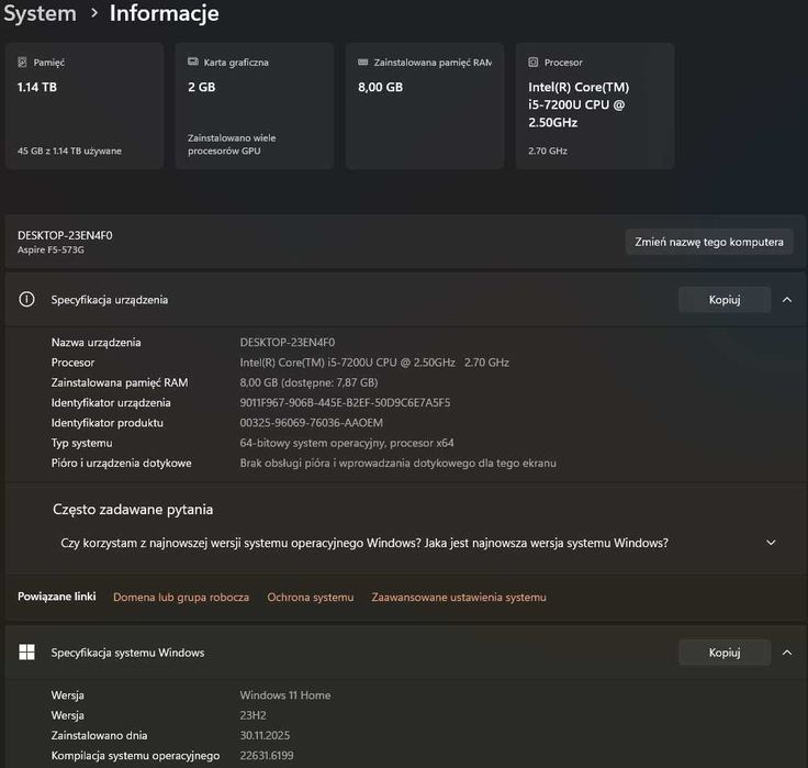 Acer - Intel i5 | grafika NVIDIA | 1256GB | FullHD | Windows 11 | DVD