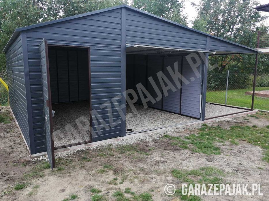 Garaż Blaszany Grafitowy 7,5x5,8m - Hale , Garaże , Wiaty Garaże Pająk