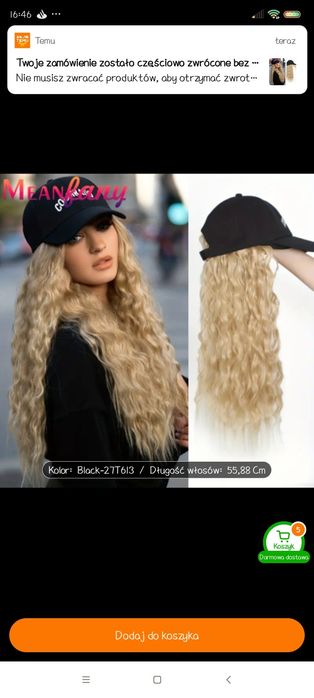 Czapka z peruką blond