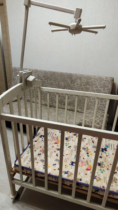 Дерев'яне дитяче ліжко 120/60см + матрац з кокосового волокна+ підвіс