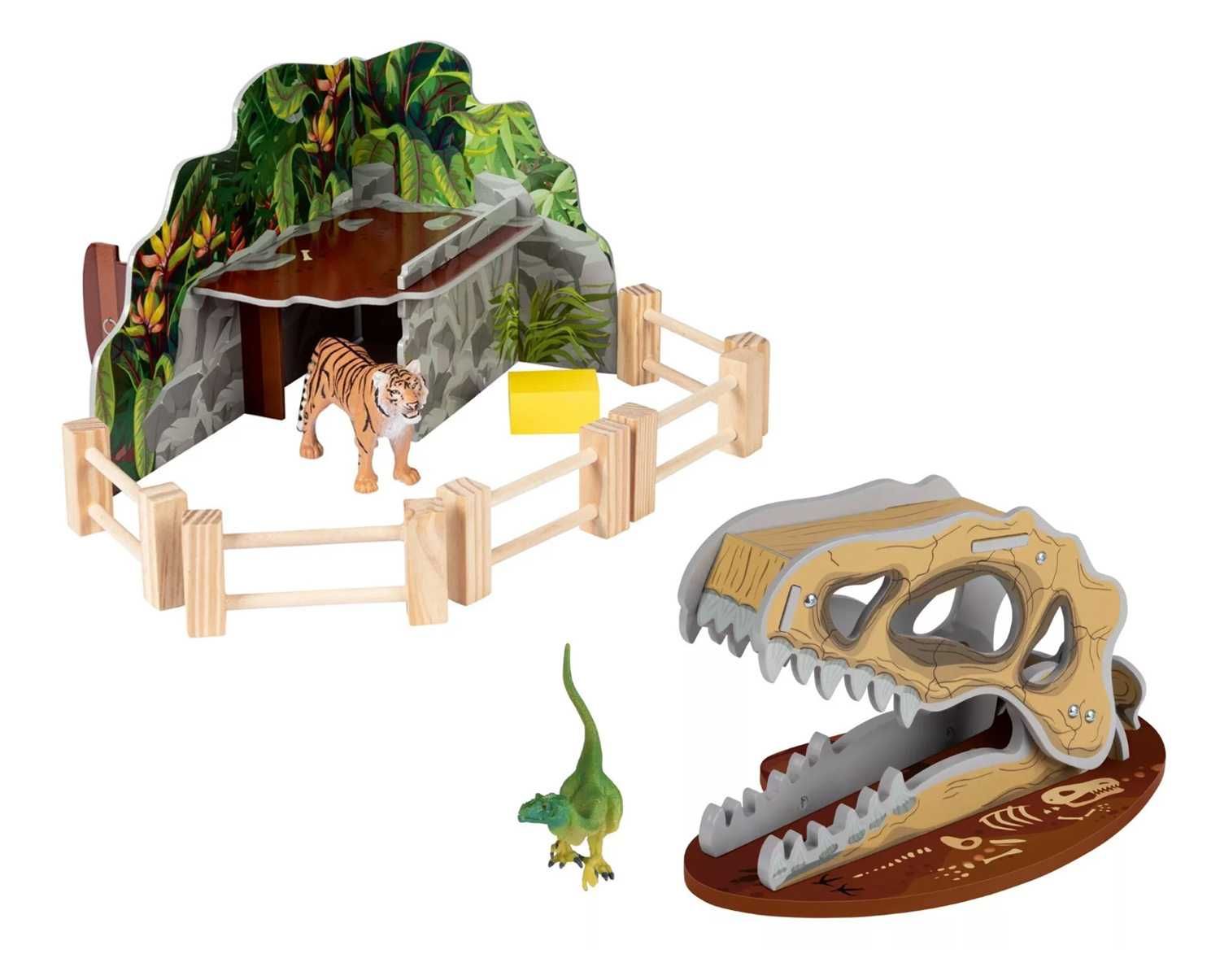 2x zestaw zoo dzieci wybieg dla tygrysa jaskinia dinozaura DREWNO