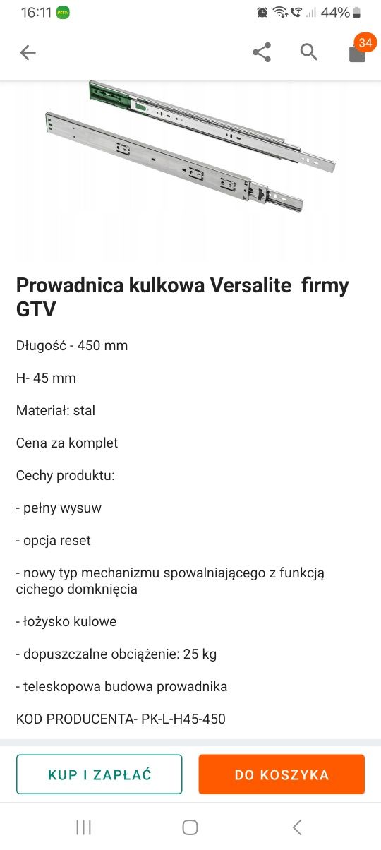 Prowadnica kulkowa Versalite 450 CICHY DOMYK 8 szt.