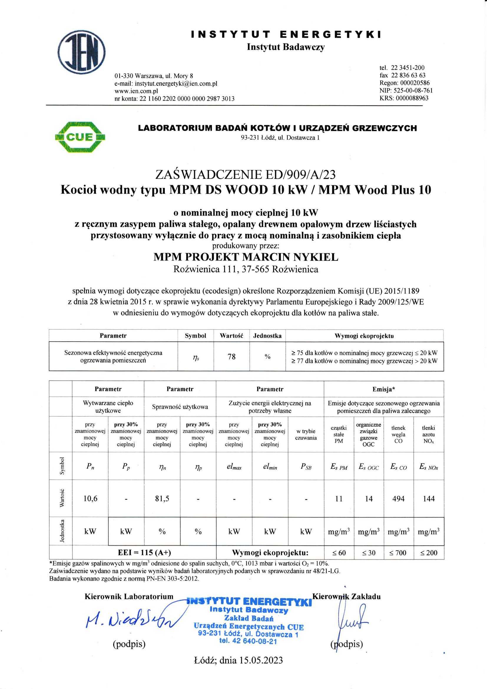 Kocioł MPM Wood Plus 10 kW