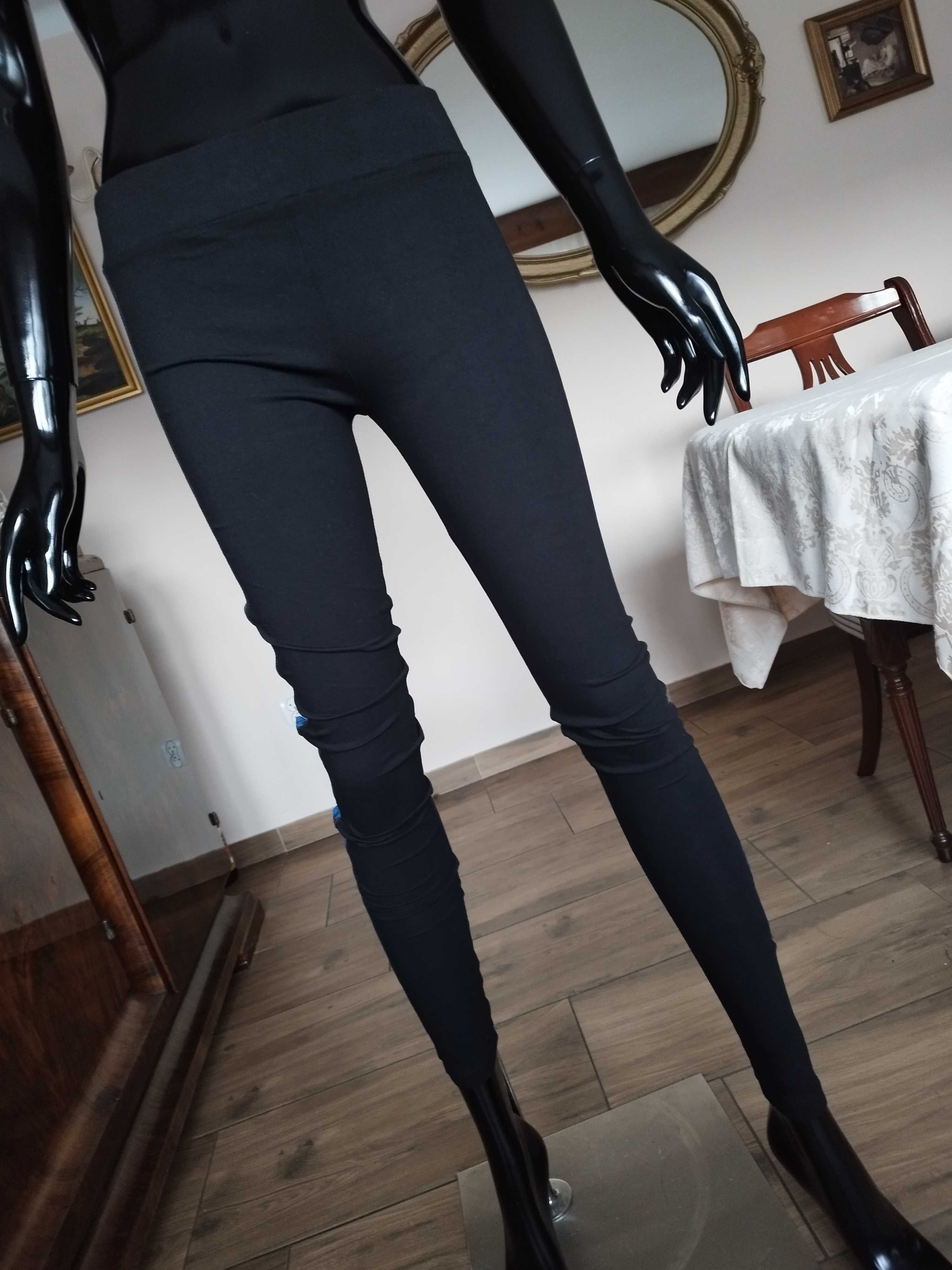 %_MEGI_spodnie / legginsy_ lampas + aplikacje_czarne - M/L