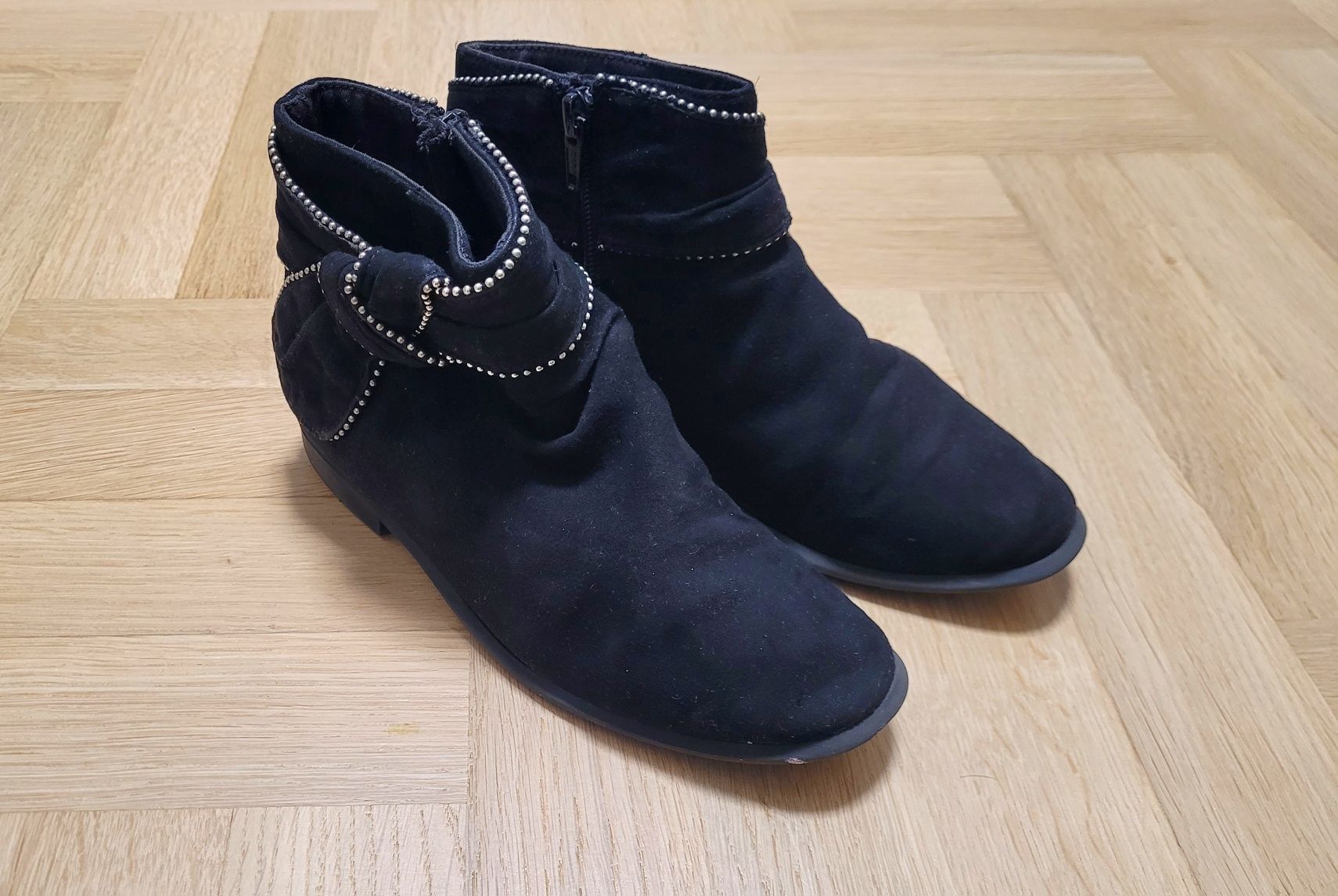 Zara 32 botki sztyblety dla dziewczynki czarne zamsz buty buciki