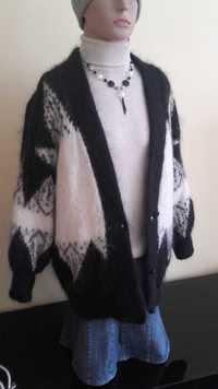 Vintage kardigan z moheru i wełny, sweter, bluzka