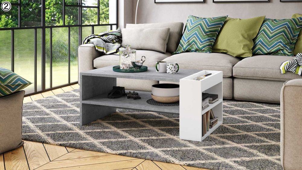 NEFRI różne kolory | ŁAWA do salonu STOLIK KAWOWY z REGAŁEM Mazzoni