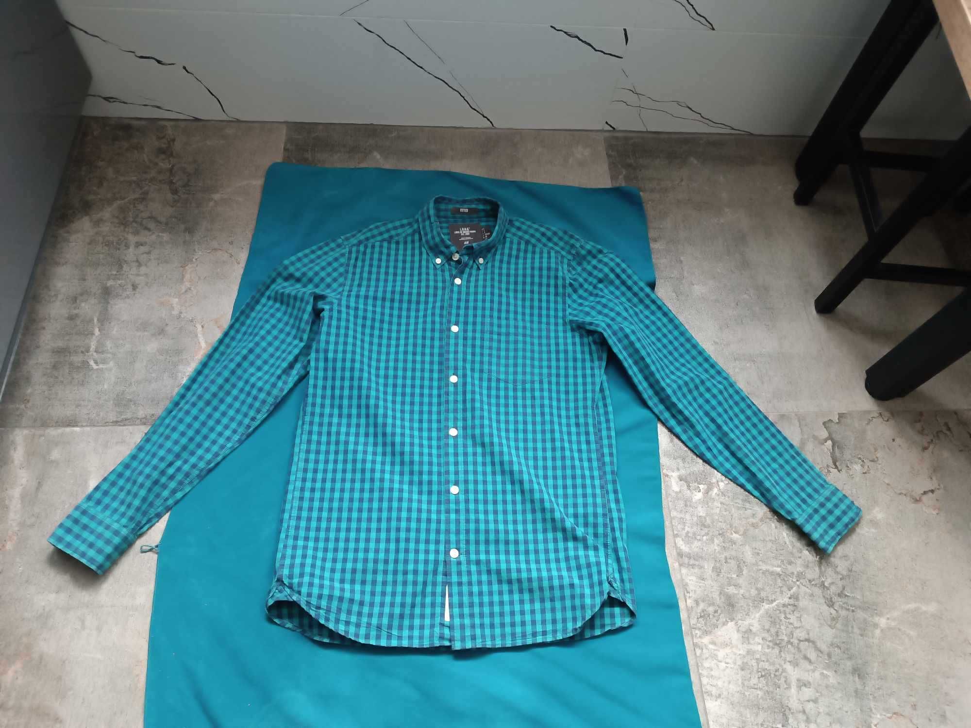 Koszula męska w kratkę - 100% bawełna, długi rękaw - S/M - "H&M".