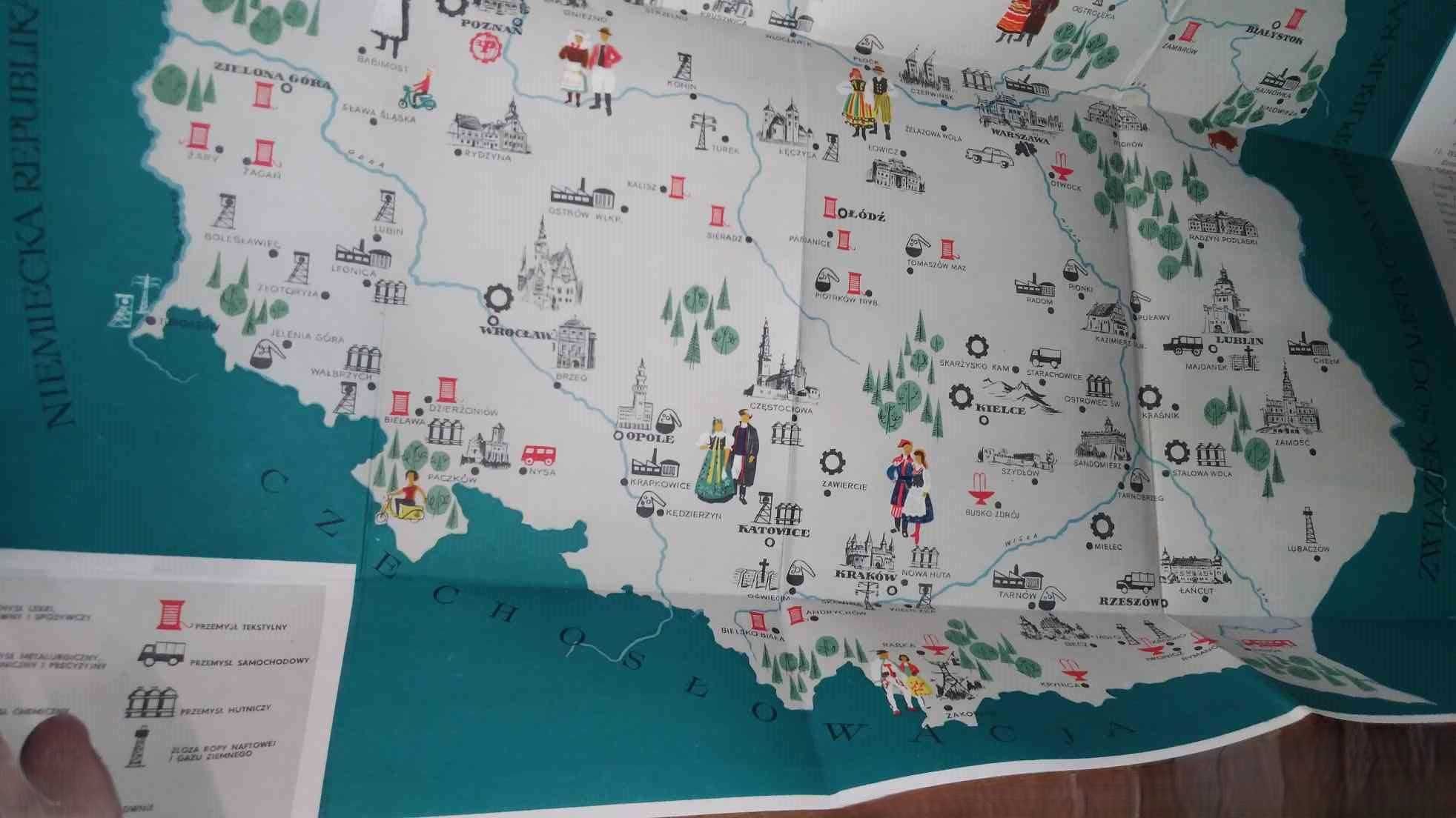 Ilustrowana mapa Polski załącznik kalendarz polonii 1967