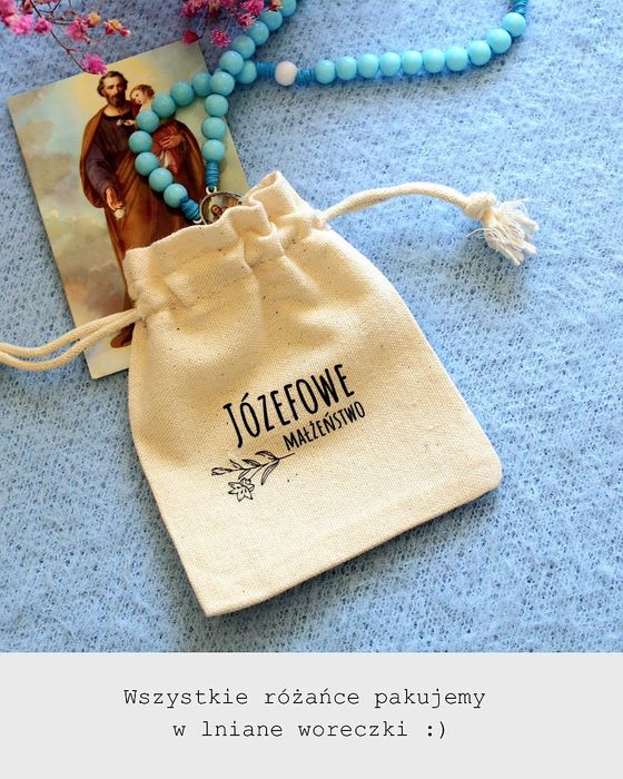 Różaniec tradycyjny z medalikiem Świętej Rodziny. Rękodzieło.