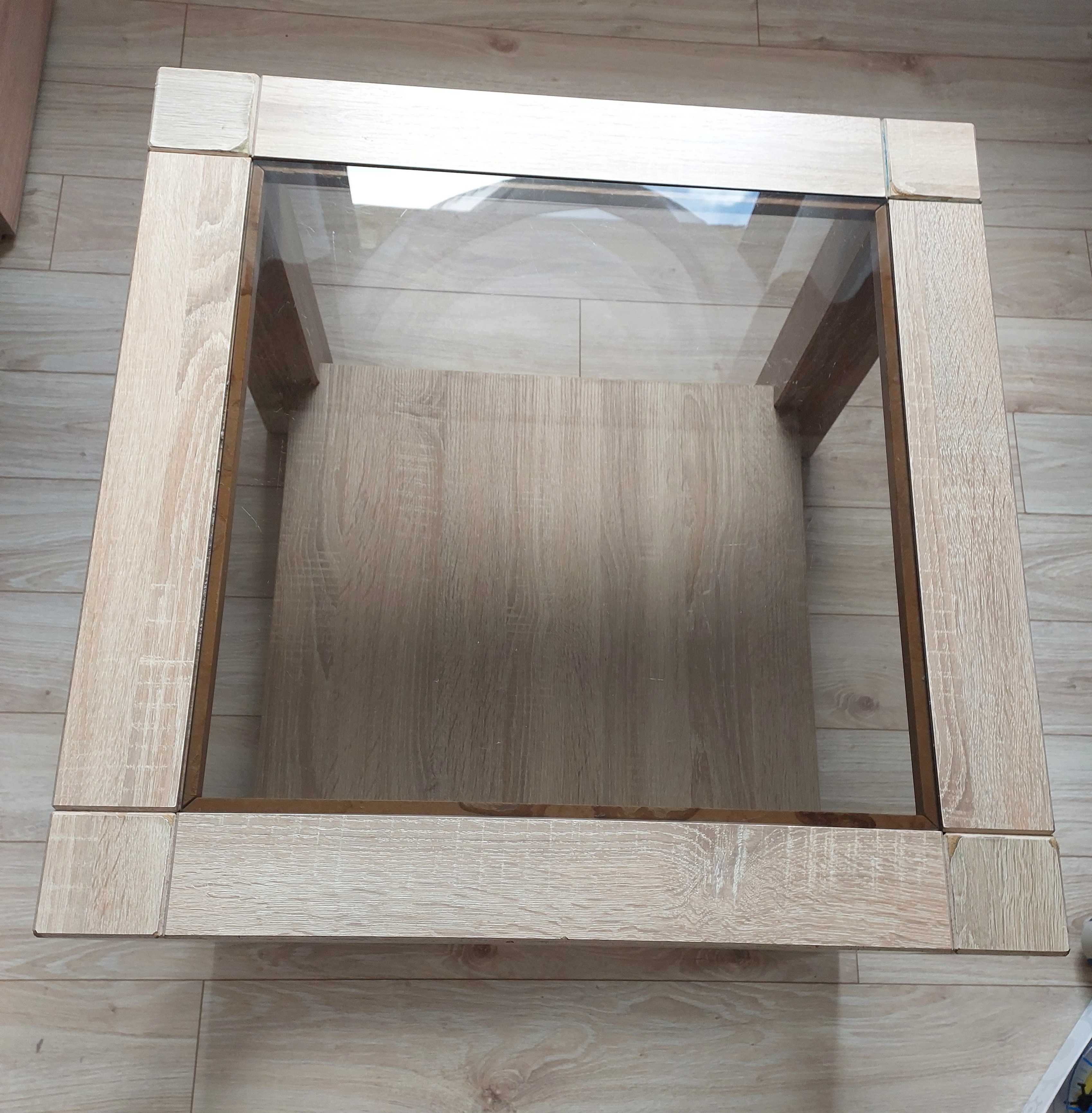 Stolik stół kawowy, dąb sonoma 64x64 wys. 46cm z ciemnym szkłem