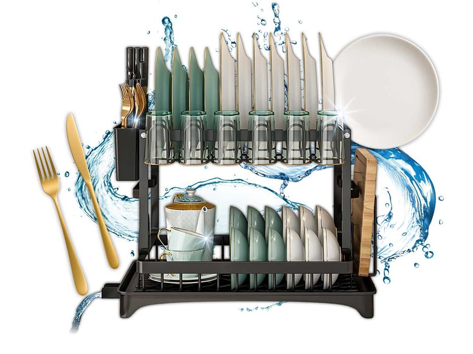 suszarka do naczyń ociekacz z tacką stojąca dwupoziomowa metalowa