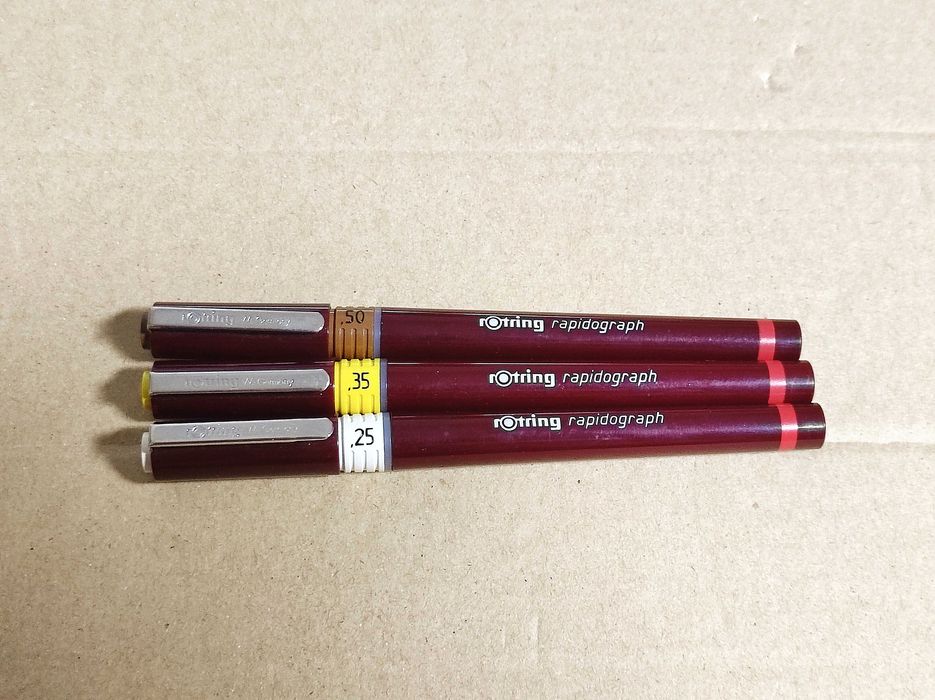 Conjunto 3 Canetas Rotring Rapidograph 0.25 / 0.35 / 0.50 mm