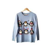 Niebieski świąteczny sweter damski M 40 42 pingwiny Boże Narodzenie
