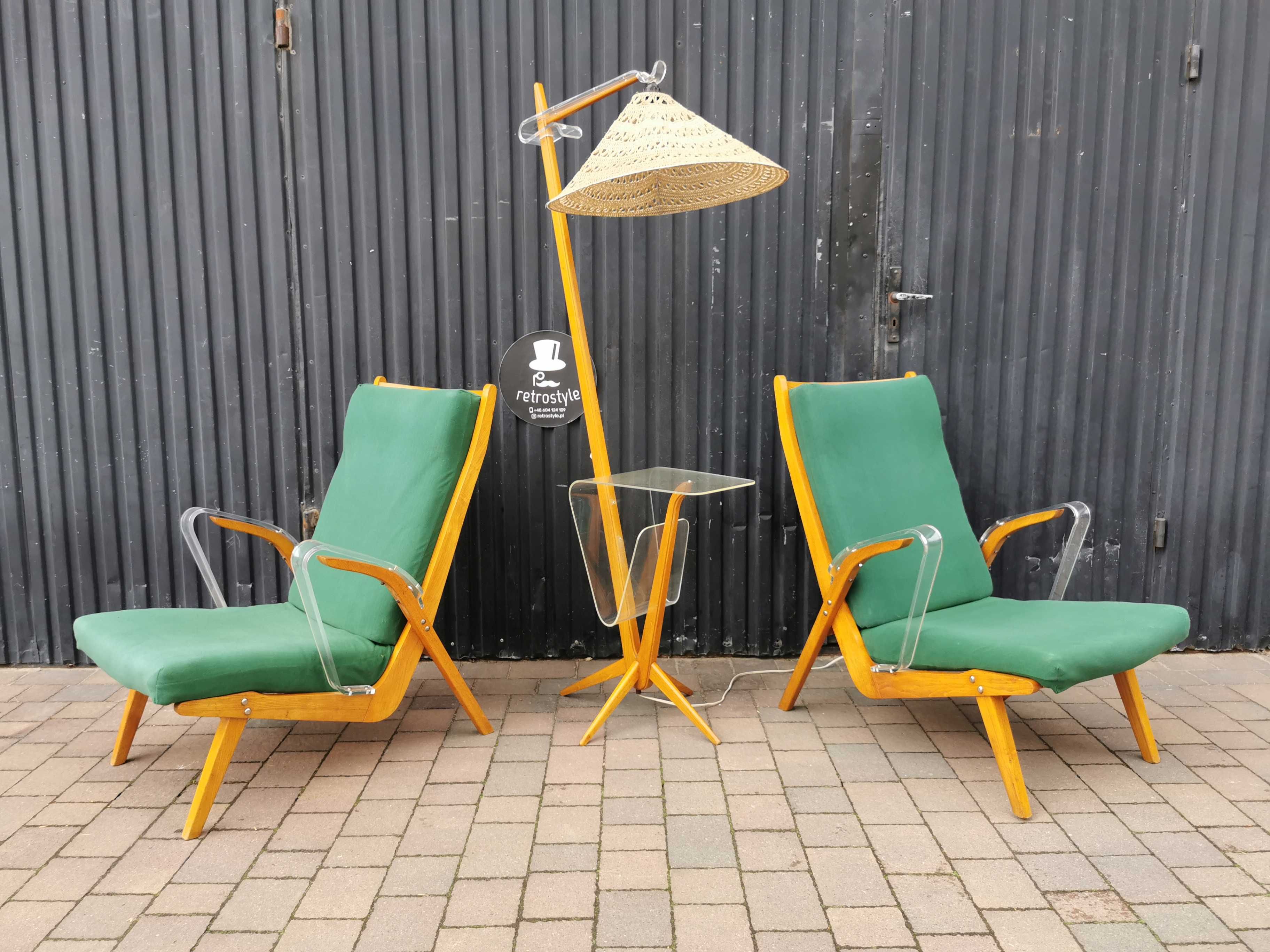 Fotele+ lampka stojąca ÚLUV, Czechosłowacja '50-60 Design Prl- UNIKAT!