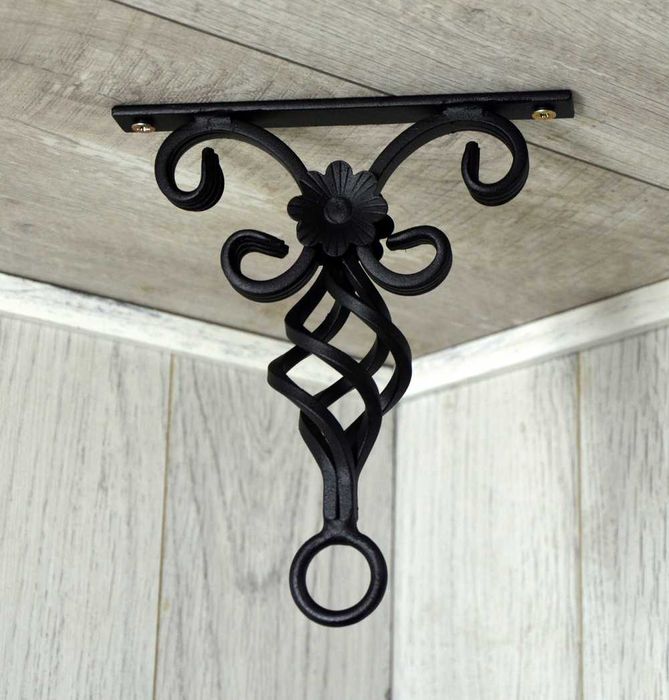 Wieszak Hak Uchwyt sufitowy kuty na doniczkę - Czarny RAL 9005 (W13)